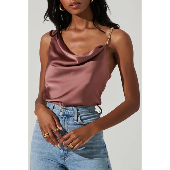 ASTR the Label MAUVE LARISA SATIN RHINESTONE STRAP TOP | Size S - Picture 1 of 7